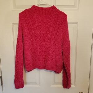 Cozy Pink Cable Knit Mockneck Sweater